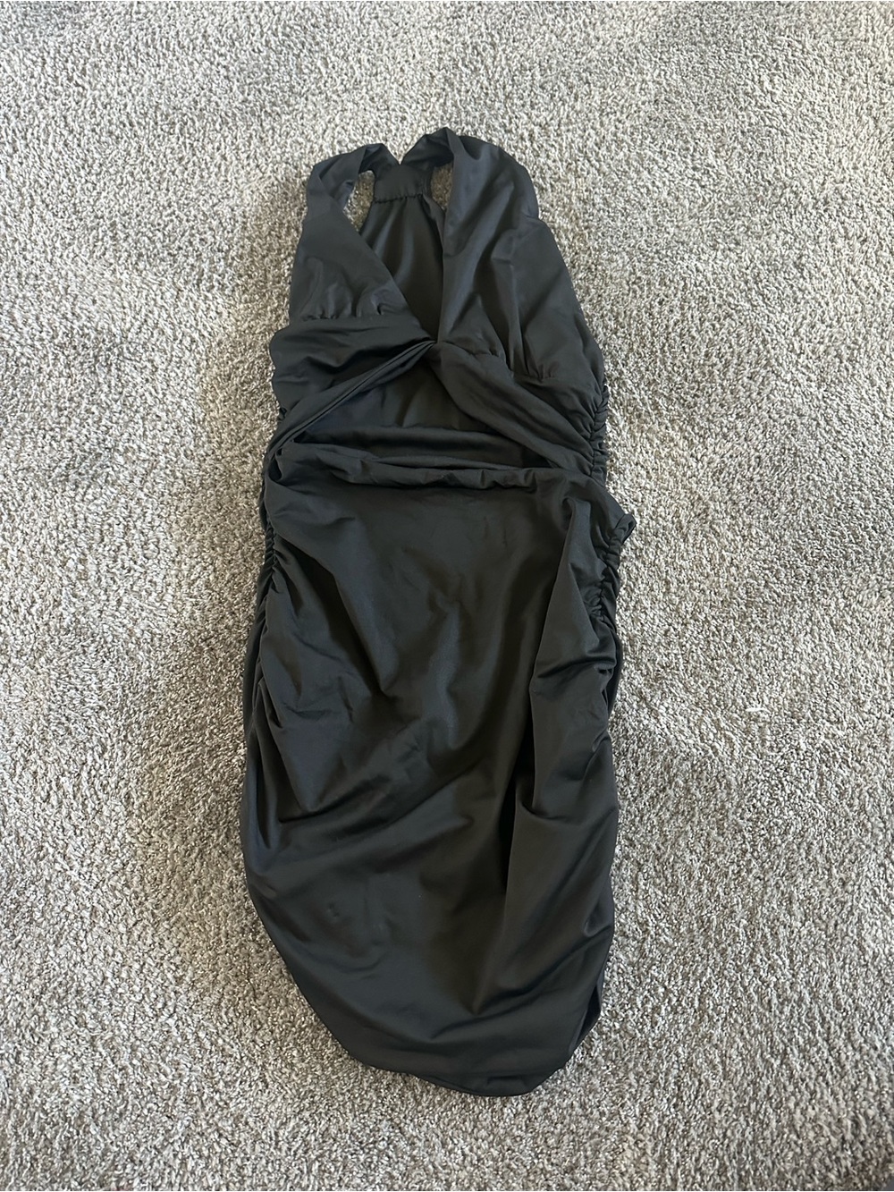 Black Ruched Halter Dress